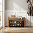 thumbnail image 1 of FULLWATT 6-Pair Capacity Red-Brown Bamboo Shoe Bench, Entryway Storage Organizer, Multi-Function for Hallway Bathroom and Living Room Corridor with Hidden Storage Compartment, 1 of 11