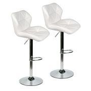 FULLWATT Adjustable Bar Stools PU Leather Seat Swivel Dining Chair Armless Barstools, Set of 2,White