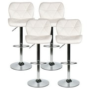 FULLWATT Bar Stools PU Leather Seat with Chrome Base Swivel Dining Chair Barstools, White, Set of 4