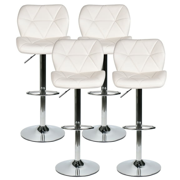 FULLWATT Bar Stools PU Leather Seat with Chrome Base Swivel Dining Chair Barstools, White, Set of 4