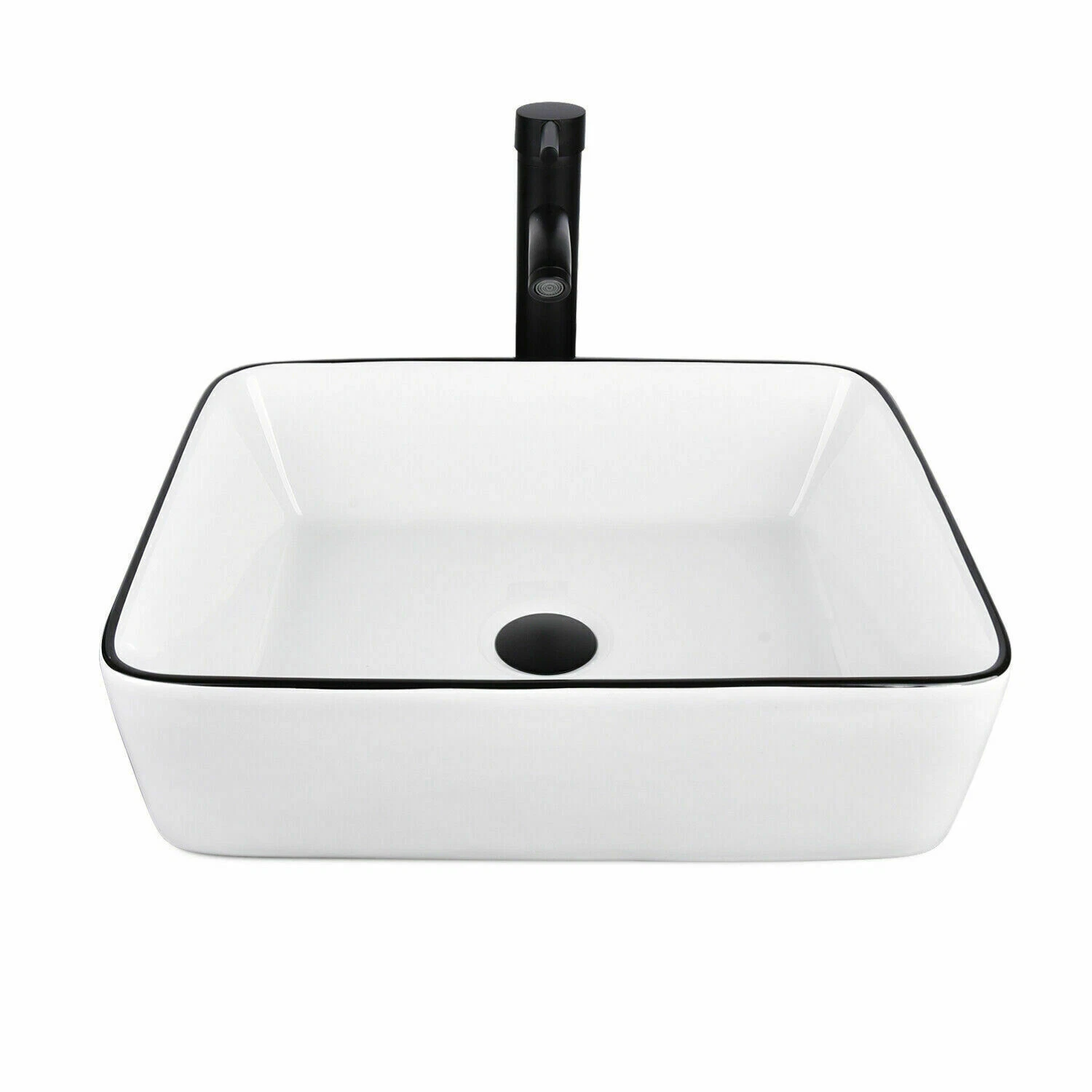FULLWATT Bathroom Ceramic Sink Vanity Vessel Basin Porcelain Faucet Drain Combo Rectangle,White
