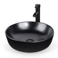 thumbnail image 1 of FULLWATT Black Ceramic Bathroom Sink, Above Counter Porcelain Vessel Sink with Black Faucet and Pop up drain Combo, Round, 1 of 10