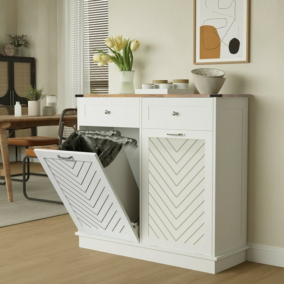 FULLWATT Dual Compartment Cabinet Trash Can, White