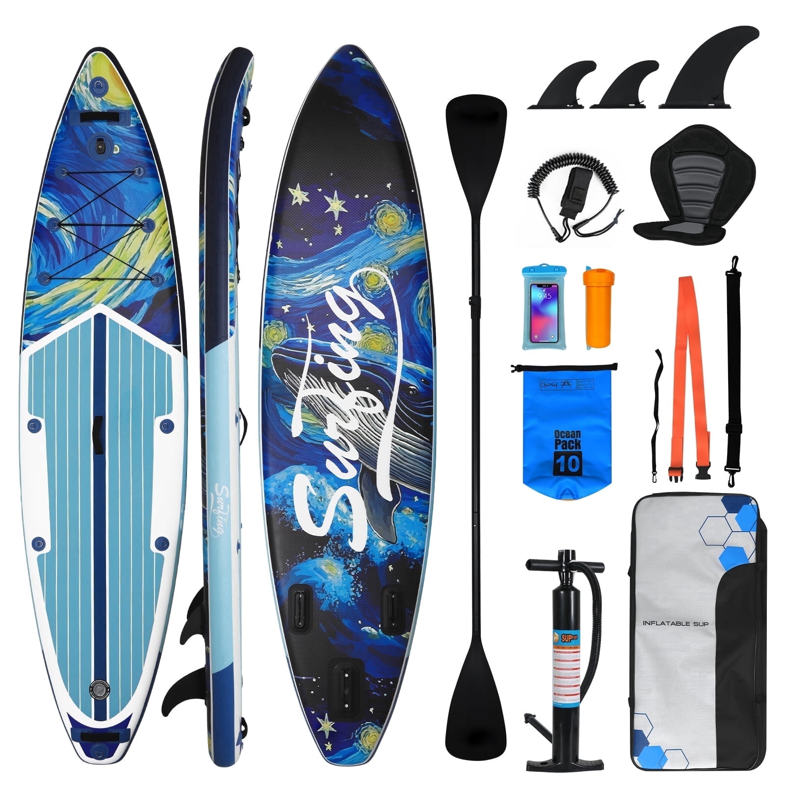 FULLWATT Inflatable Stand up Paddle Boards 11 ft with Premium SUP Paddle Board Accessories, Wide Stable Design, Non-Slip Comfort Deck for Youth & Adults