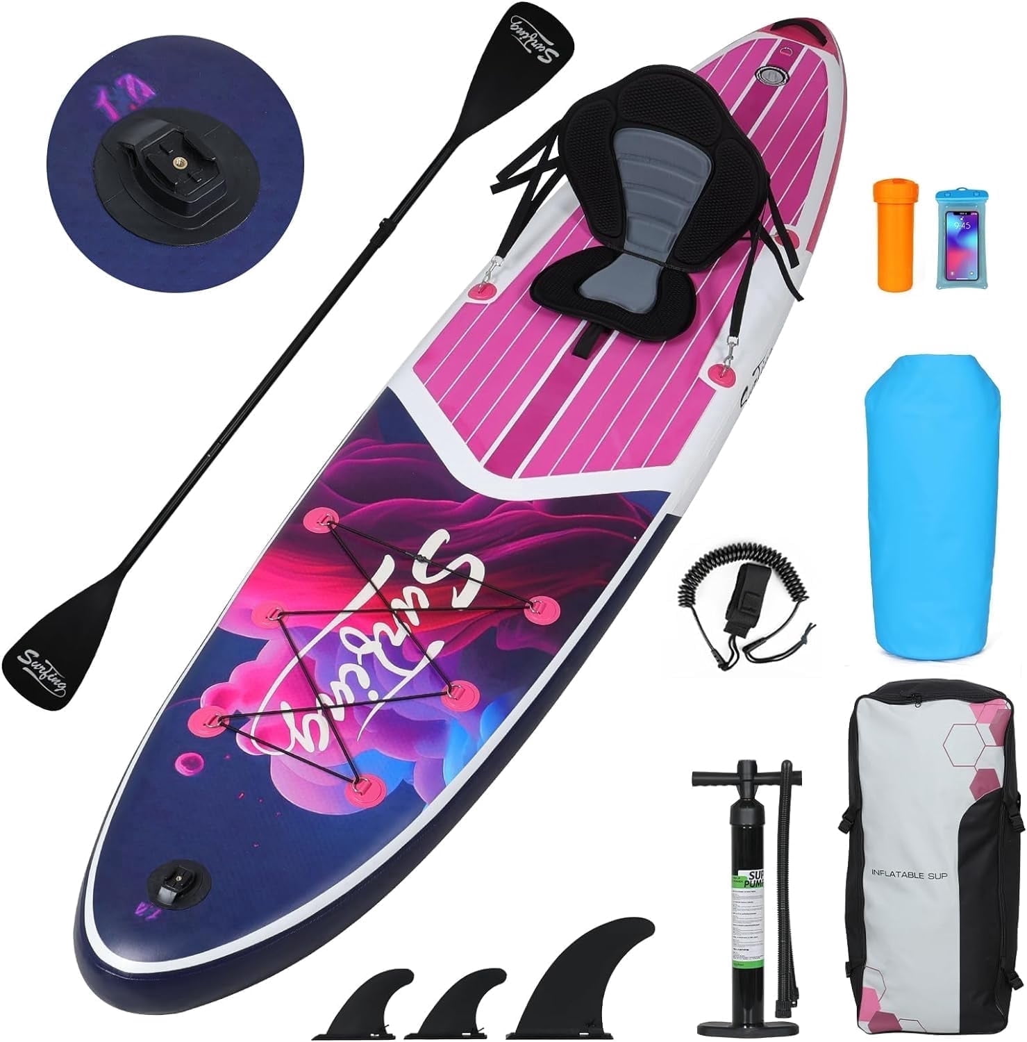 FULLWATT Inflatable Stand Up Paddle Boards 11 ft with Premium SUP Paddle Board Accessories, Wide Stable Design, Non-Slip Comfort Deck for Youth & Adults