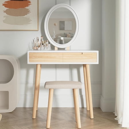 FULLWATT 31.5" Makeup Vanity Desk with Lights,Small Vanity with Adjustable Brightness Mirror for Samll Spaces