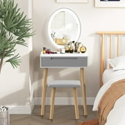 FULLWATT Makeup Vanity Table Set with 3 Modes Adjustable Lighted Mirror Cushioned Stool, Dressing Table for Small Space