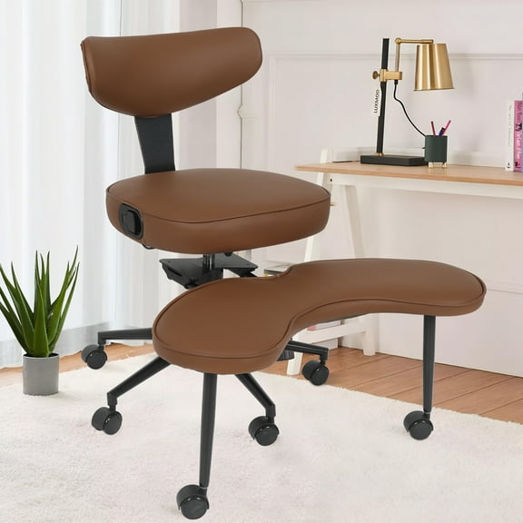 FULLWATT Meditation Chair, Criss Cross Chair with Wheels, ADHD Chair for Adults with Back Support, Kneeling Chair, Yoga Desk Chair, Brown