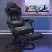 FULLWATT Racing Style Reclining Gaming Chair High Back Large Size Ergonomic Adjustable Swivel Computer Chair with Footrest Headrest and Lumbar Support PU Leather Executive Office Chair Black