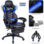 FULLWATT Racing Style Reclining Gaming Chair High Back Large Size Ergonomic Adjustable Swivel Computer Chair with Footrest Headrest and Lumbar Support PU Leather Executive Office Chair (Blue)