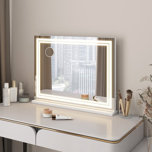 FULLWATT Vanity Mirror with Lights,Modern Mirror with LED Lights, 3 Colors Modes & Adjustable Brightness, Makeup Mirrors Vanity Mirror 10x Spot Mirror, USB Charging Port