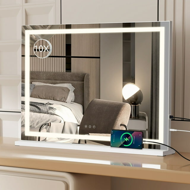 FULLWATT Vanity Mirror with Lights and Bluetooth Speaker, 32"LED Makeup Mirror, Lighted Makeup Mirror with Dimmable 3 Modes, USB Charging Port