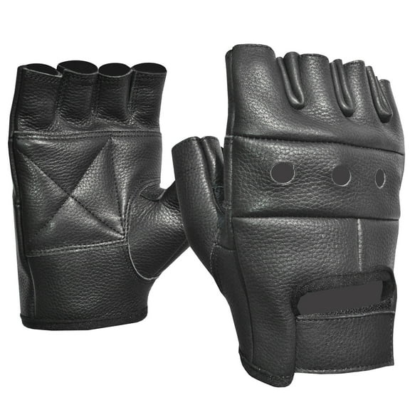 FULMER 550 Blaze Fingerless Large, Black Cowhide Leather Motorcycle Gloves for Men