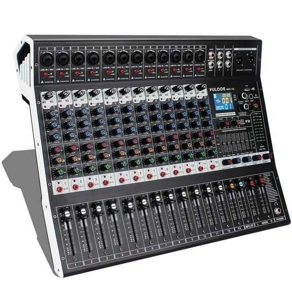 FULODE 12-Channel Bluetooth Studio Audio Mixer 99 Bit DSP Digital Processor w/ USB MP3 for PC Recording Input, RCA, XLR Microphone Jack, 48V Power, For Professional and Beginners DJ Mixer