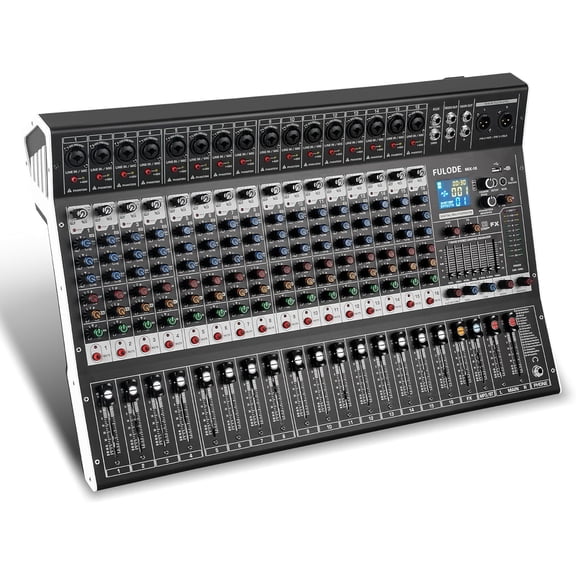 FULODE 16-Channel Audio Mixer with 99 DSP, Professional Audio Console Digital Sound Music Mixing Board DJ Mixer w/USB Input Bluetooth MP3 48V Power Supply Mute Function for Studio Live Performance