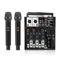 thumbnail image 1 of FULODE 4 Channel Audio Mixer, Karaoke Mixer with Dual Wireless Microphones, Professional Sound Board DJ Mixing Console MP3 Bluetooth 48V Phantom Power USB Interface for PC Studio Recording Party, 1 of 9