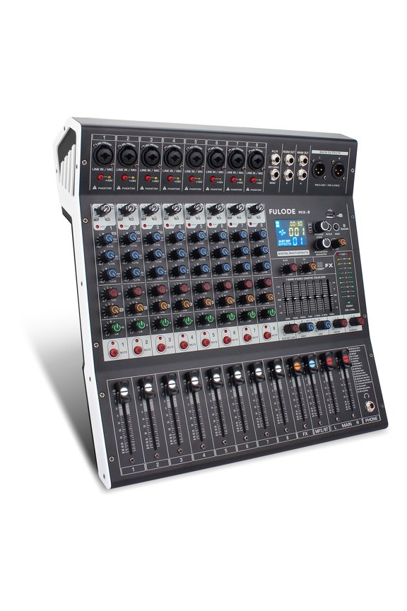 8-Channel Professional Audio Mixer Console with USB, Bluetooth, and 48V Power
