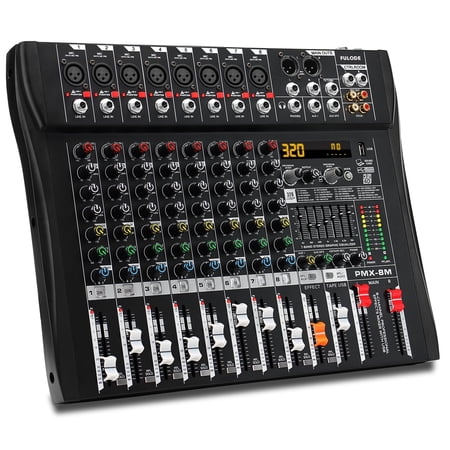 FULODE Audio Mixer 8 Channel Professional Mixer Console with 320 DSP Effects, 7-band EQ Sound Mixing Board Digital DJ Mixer w/ USB Bluetooth MP3 for Recording, Independent 48V Power & Mute Button