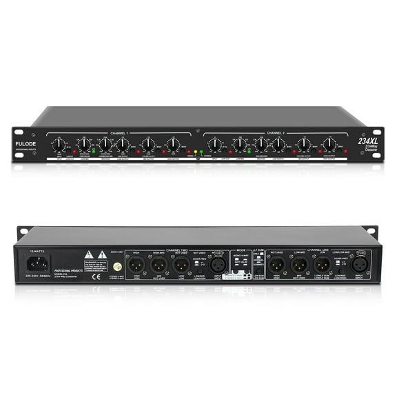 FULODE Professional 2/3 Way Stereo/4 Way Mono Crossover with XLR Input and Output, Stereo Audio Sound Processing for PA System with Subwoofer