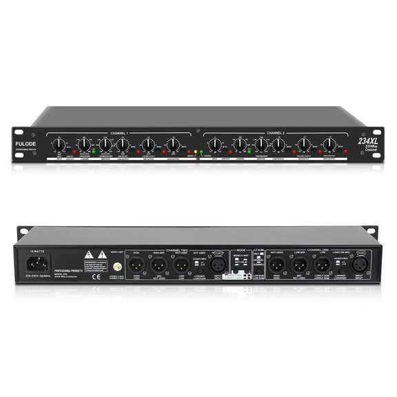 FULODE Professional 2/3 Way Stereo/4 Way Mono Crossover with XLR Input and Output, Stereo Audio Sound Processing for PA System with Subwoofer