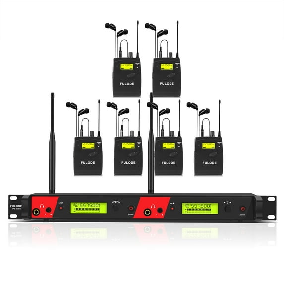 FULODE Wireless in Ear Monitor System, 2 Channel 6 Bodypacks Pro Mono IEM System for Musicians, Metal Rack Mount Monitor w/ 2x40 UHF Frequencies, 330ft Range for Band, Stage or Studio (IME-6000)