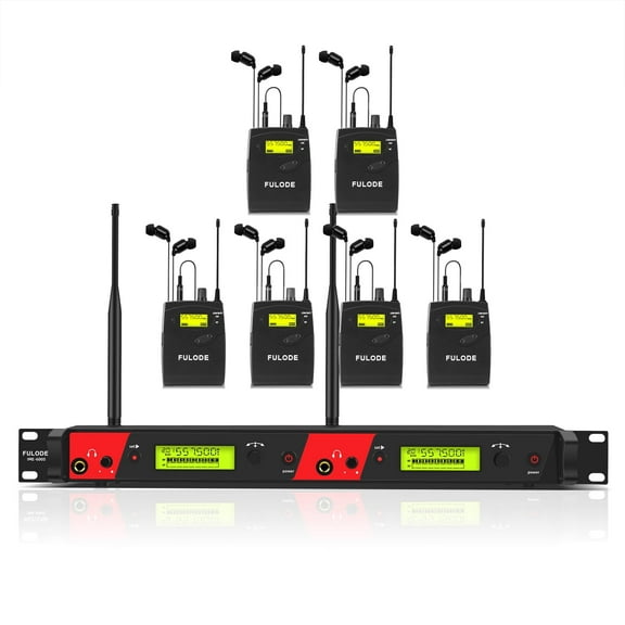 FULODE Wireless in Ear Monitor System, 2 Channel 6 Bodypacks Pro Mono IEM System for Musicians, Metal Rack Mount Monitor w/ 2x40 UHF Frequencies, 330ft Range for Band, Stage or Studio (IME-6000)