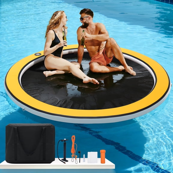 FULUHAOS 8Ft-12Ft Round Inflatable Water Hammock, Floating Dock Heavy Duty Sunchill Float Ring for Adults, Tanning Pool Float Raft for Lake, Oceans, Summer Party
