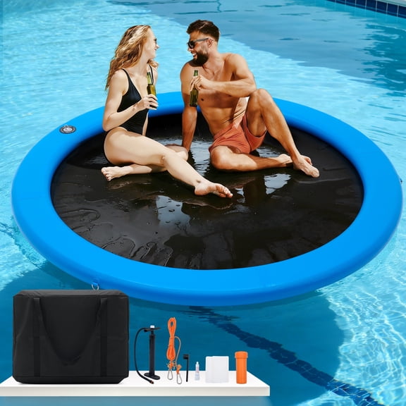FULUHAOS 8-12FT Round Inflatable Water Hammock, Floating Dock Heavy Duty Sunchill Float Ring for Adults, Tanning Pool Float Raft for Lake, Oceans, Summer Party, 8FT Blue