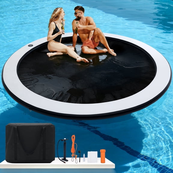 FULUHAOS 8Ft-12Ft Round Inflatable Water Hammock, Floating Dock Heavy Duty Sunchill Float Ring for Adults, Tanning Pool Float Raft for Lake, Oceans, Summer Party