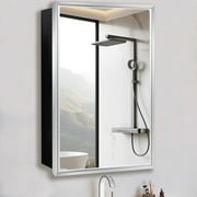 FUMANGO Bathroom Medicine Cabinet With Aluminum Framed Mirror,Surface Mount, Single Door Cabinet Famerhouse Bathroom Mirror with Storage Cabinet