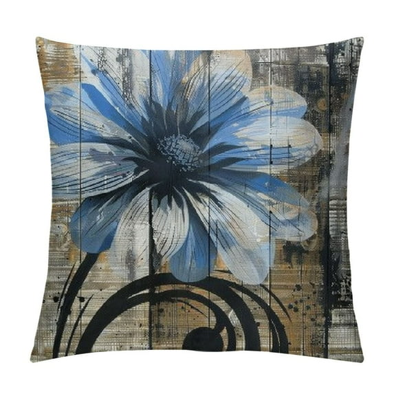 FUMJ Blue Brown Floral Farmhouse Square Throw Pillow Cover for Living Room Couch Bed Sofa Pillow Cushion Case for Farmhouse Home Decoration