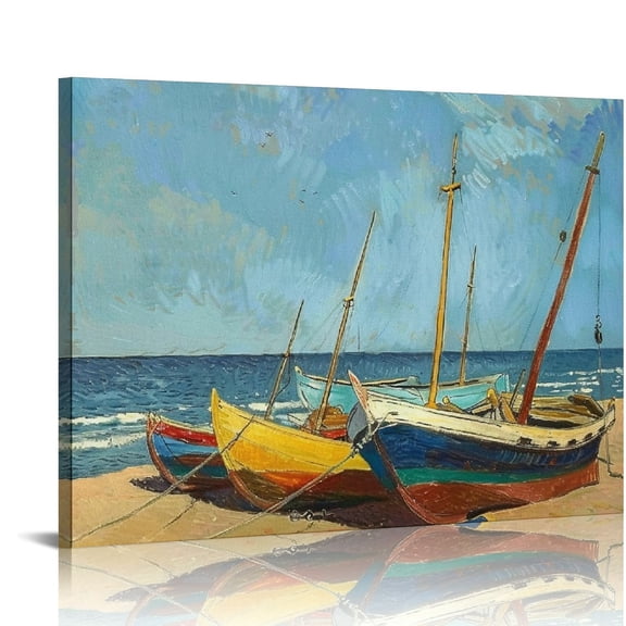 FUMJ  Fishing Boats on the Beach at Les Saintes Maries Modern Canvas Prints Famous  Paintings Reproduction Seascape Pictures on Canvas Wall Art Work 16x12in
