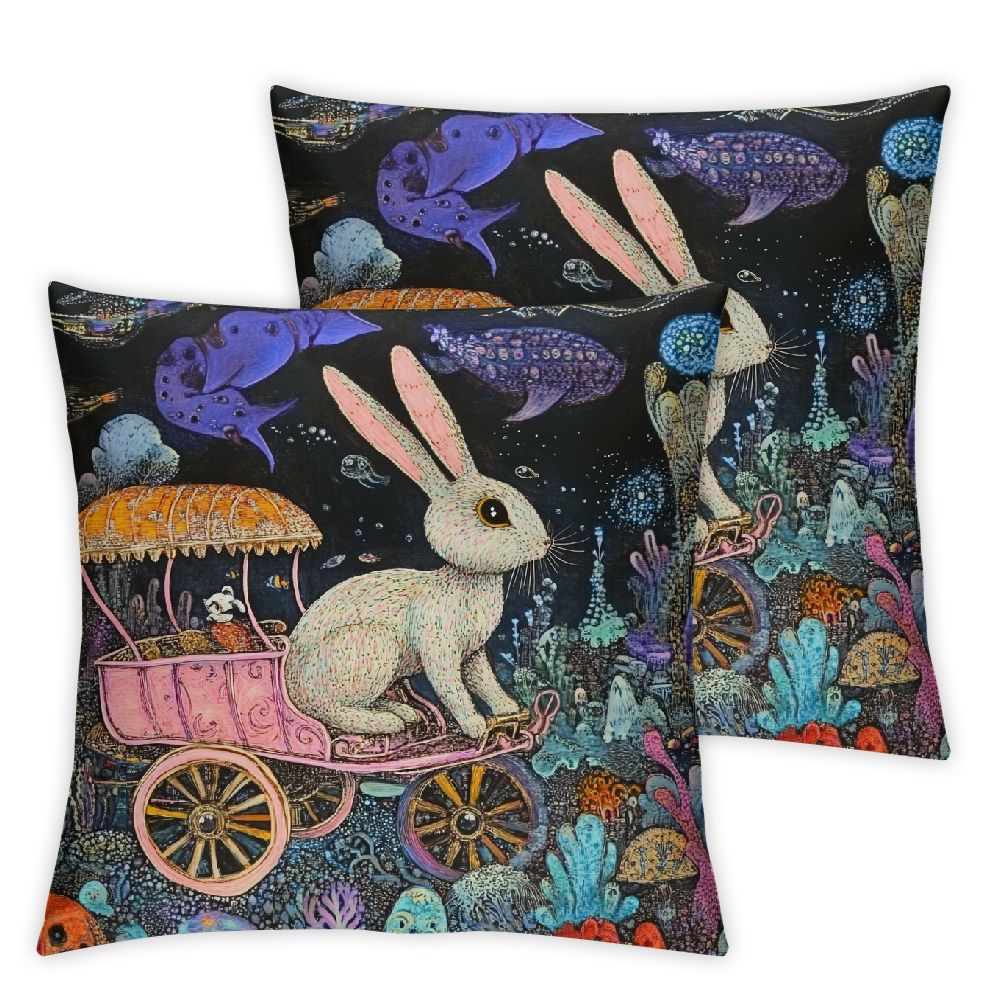 FUMJ Rabbit Sea Life Short Plush Throw Pillow Cover Set of 2 Square