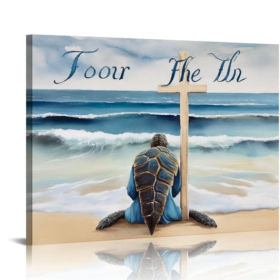FUMJ Sea Turtle Wall Art Christian Jesus Ocean Beach Bible Verse Pictures Wall Decor Scripture Quotes Canvas Painting Print Artwork Modern Home Decor Framed for Living room Bedroom Bathroom