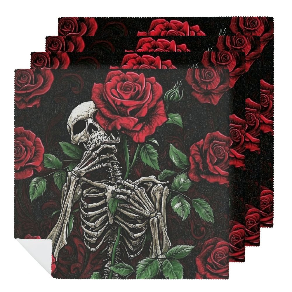 FUMJ Skeleton Rose Gothic Art Cloth Napkin Reusable Home Decor