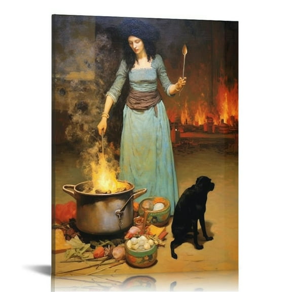 FUMJ Waterhouse Canvas Prints - Vintage Witch Magic Circle Poster - Dark Academia Paintings Witchy Witch Wall Art Prints Goth Witchcraft Pictures 12x16 in