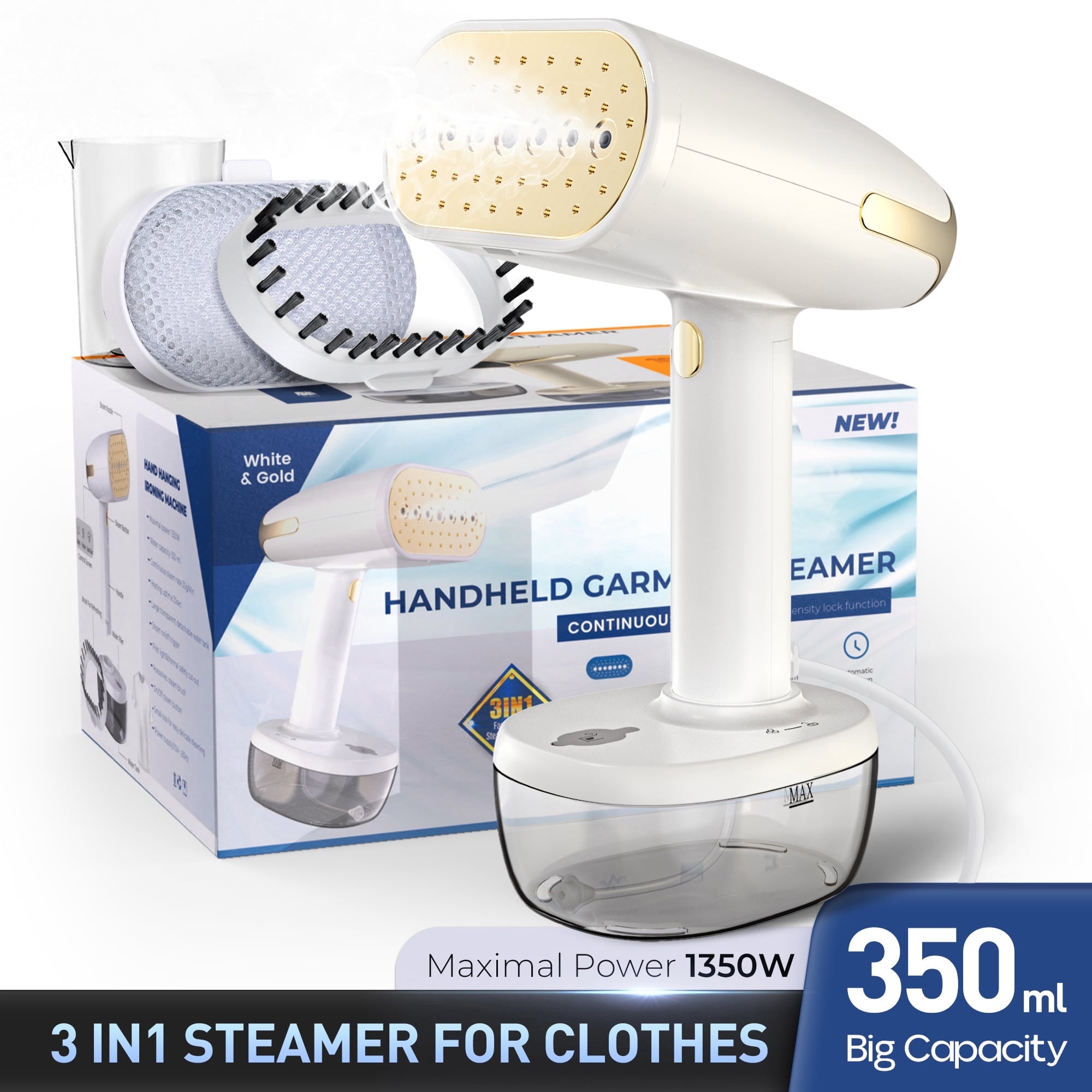 FUMMUX Handheld Garment Steamer, 20s Heating up, 12oz Water Tank, Fabric Steamer for Travel and Home, Wrinkle Remover for Clothes, White