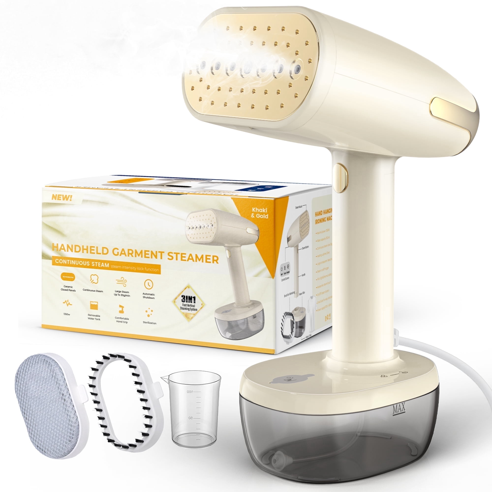 FUMMUX 1350W Handheld Garment Steamer, 20s Heat-up, 12oz Removable Tank, Dual Steam Modes, Auto Shut-off, Gold