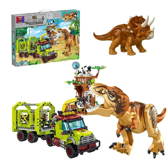 FUN-BLOX Jurassic Dinosaurs Building Blocks Toy Set, 517 Pieces, T-Rex and Triceratops