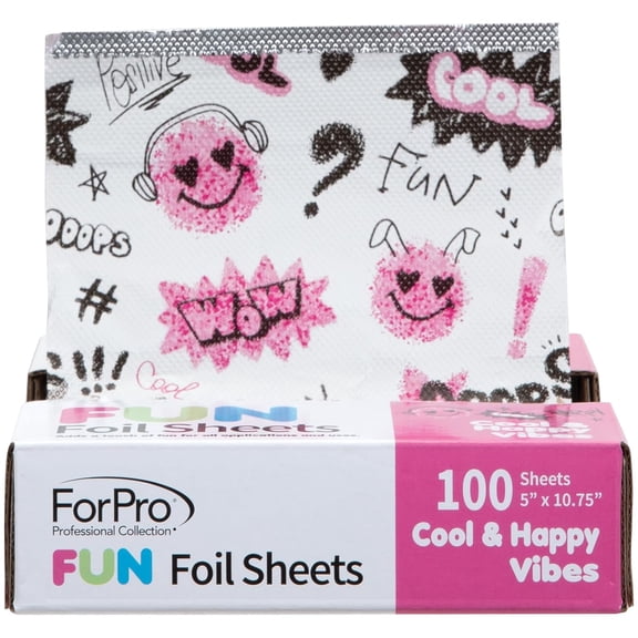 FUN Cool & Happy Vibes Foil Sheets, Aluminum, Pop-Up Foil Dispenser, Hair Foils for Color Application & Highlighting Services, Food Safe, 5 W x 10.75 L, 100-Count