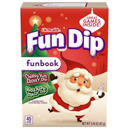 Fun Dip Christmas candy LIK-M-AID, Powder candy dip, Sweet and tart, Razzle Apple Magic and Cherry Yum Diddly, 8 pouches, 3.44 oz