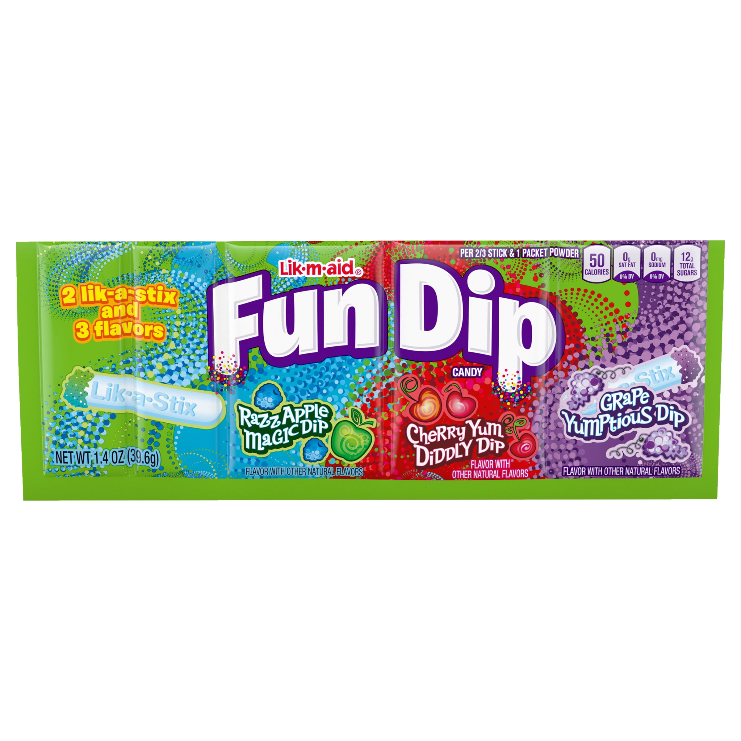 FUN DIP Three Flavor Dip Candy, Grape Yumptious Dip, Cherry Yum Diddly Dip & RazzApple Magic Dip, 1.4 oz Pouch