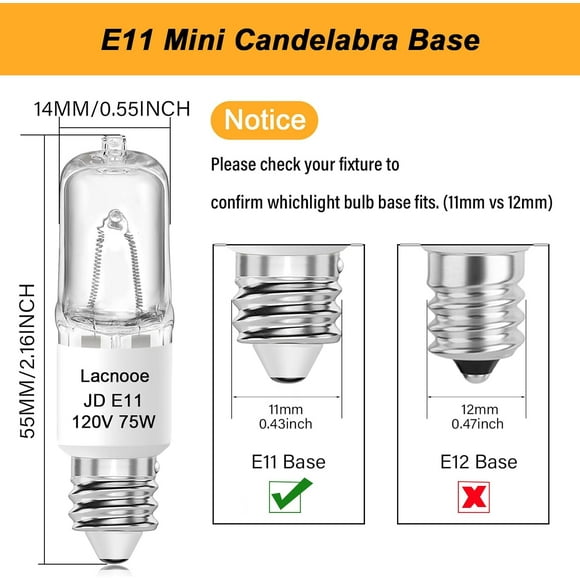 TRHOO-E11 Bulb, JDE11 120V 75W Halogen Light Bulbs, T4 E11 Mini Candelabra Base, Dimmable 2700K Warm White, 4PCS E11 Light Bulb for Chandeliers, Candelabra, Ceiling Fan, Table Lamps, Cabinet Lighting