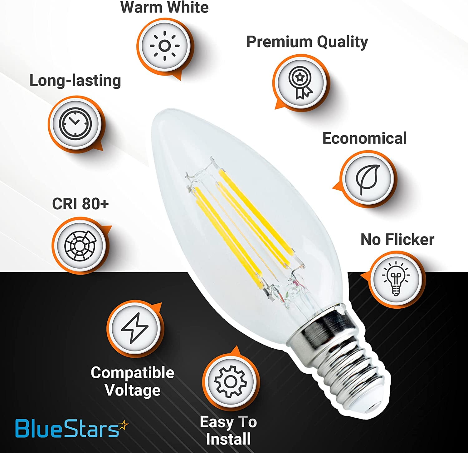 FUN E14 European Base C35 4W LED Bulb 40 Watt Equivalent 2700K Warm fun-e14-european-base-c35-4w-led-bulb-40-watt-equivalent-2700k-warm