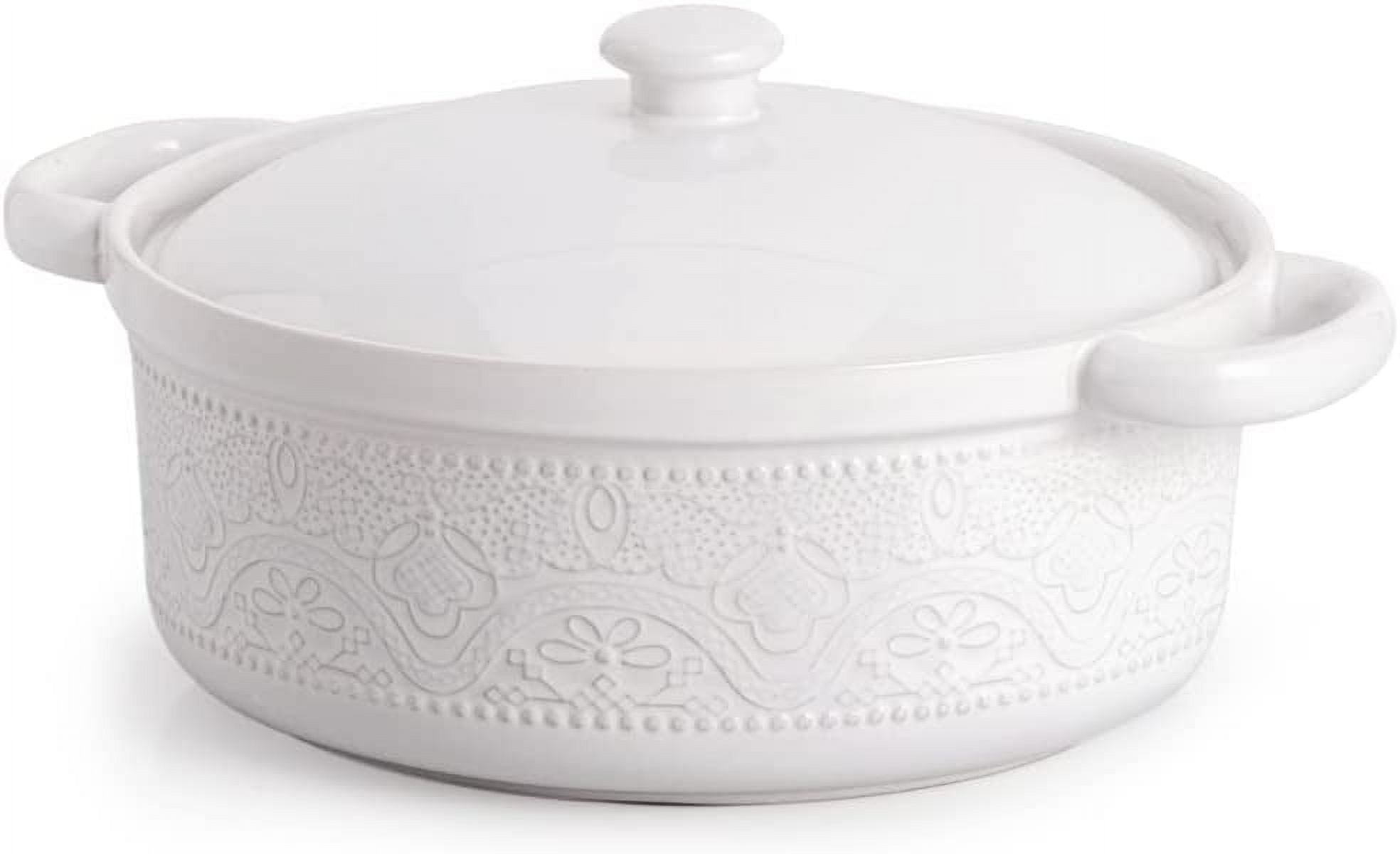 Casserole Dish, 2 Quart Round Ceramic Bakeware with Cover, Lace
