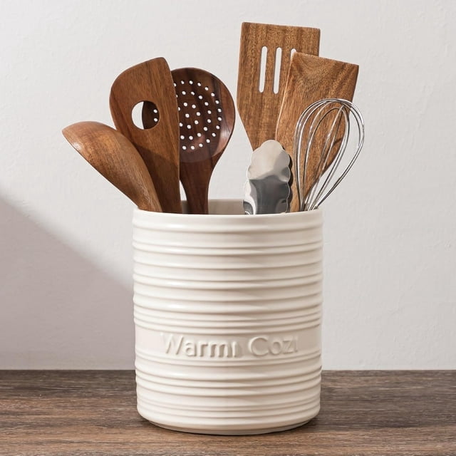 FUN ELEMENTS Utensil Holder, 7.1Inch 4 Compartment Utensil Crock ...