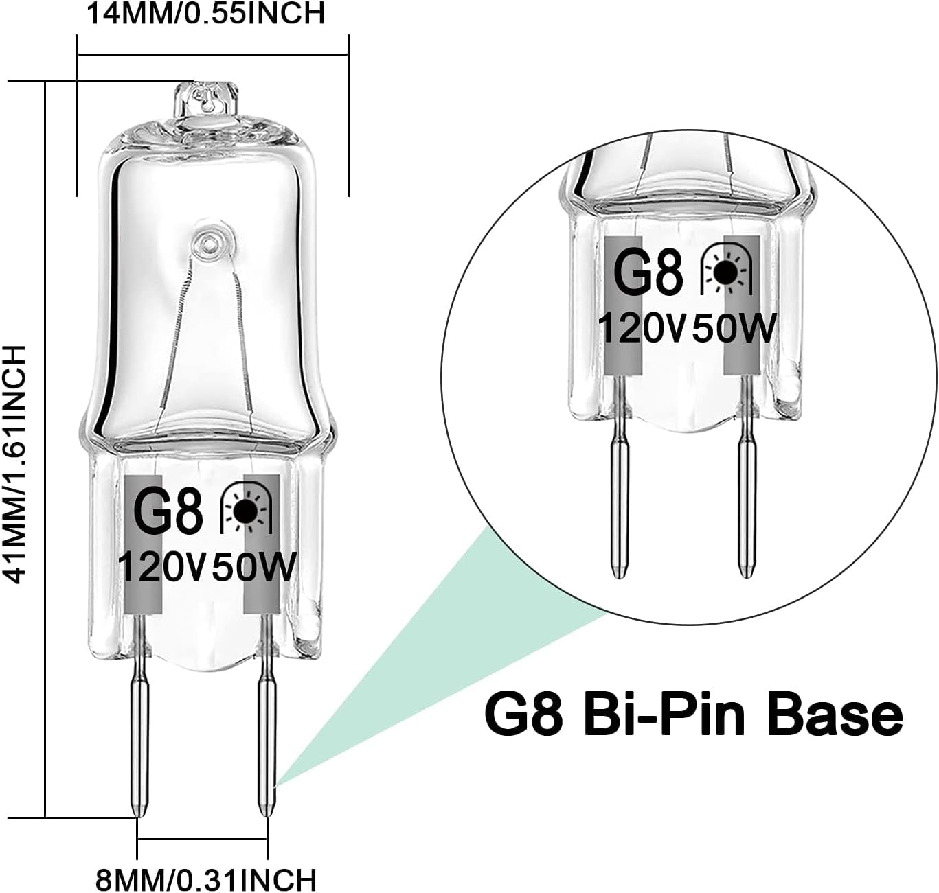 Halogen Light Bulb For GE Microwave Oven - G8 50W 120V Replacement Bulb, 4-Pack, Fits WB08X10051 WB08X10057