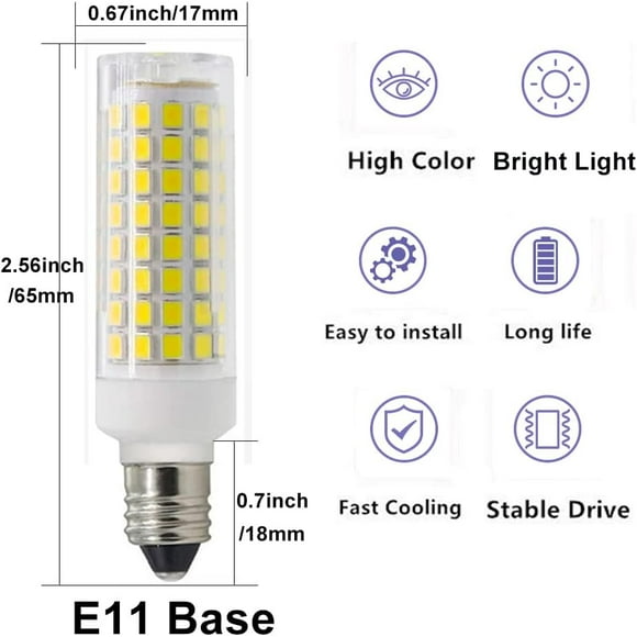 FUN-JCD E11 Led Light Bulb T3/T4 Mini Candelabra Base 75W Replacement Bulb for Ceiling Fan Indoor Lighting White 6000K 2 Pack