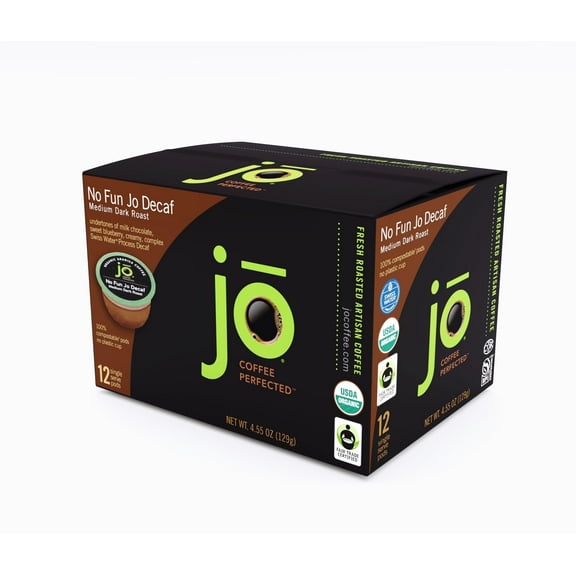 NO FUN JO DECAF: 24 Organic Swiss Water Decaf Compostable Pods for Keurig Compatible Brewers 2-Pack