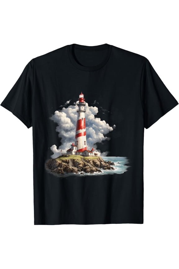 FUN LIGHTHOUSE TSHIRT. LIGHT HOUSE W/ CLOUDS, OCEAN SHORE T-Shirt